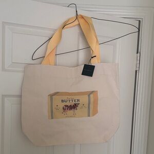 Canvas Butter Print Tote Bag with Yellow Straps